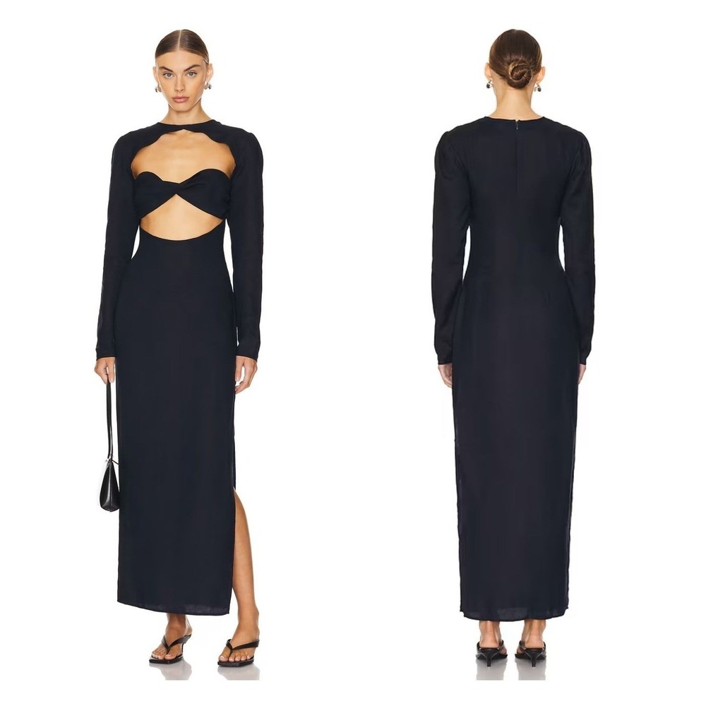 Night Out Cocktail Maxi Dress MEDIUM Black Cut Out High Slit Club Fitted LIONESS